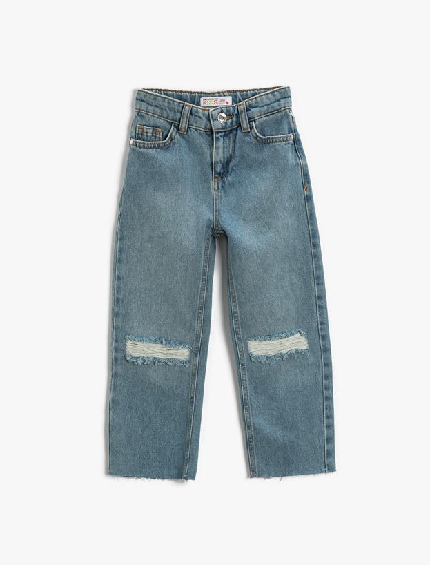  Kız Çocuk Kot Pantolon Geniş Kesim Pamuklu Cepli - Loose Jean