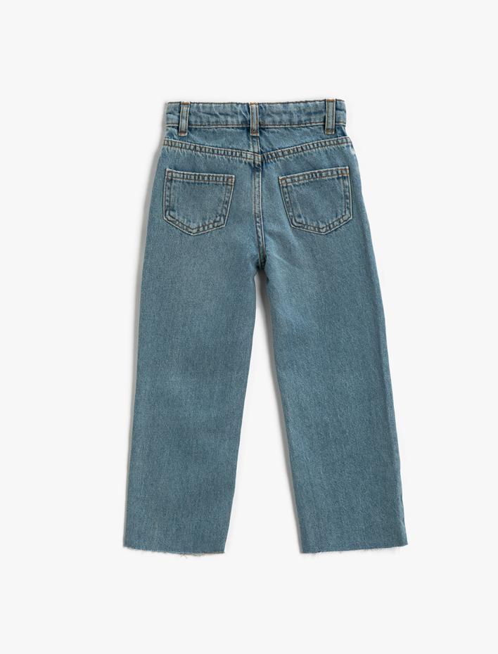 Kız Çocuk Kot Pantolon Geniş Kesim Pamuklu Cepli - Loose Jean