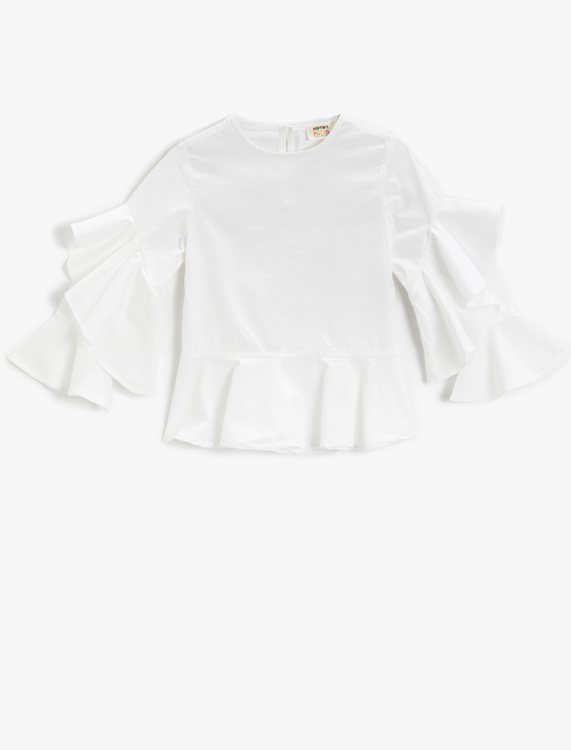  Kız Çocuk Fırfırlı Uzun Kollu Bluz Pamuklu