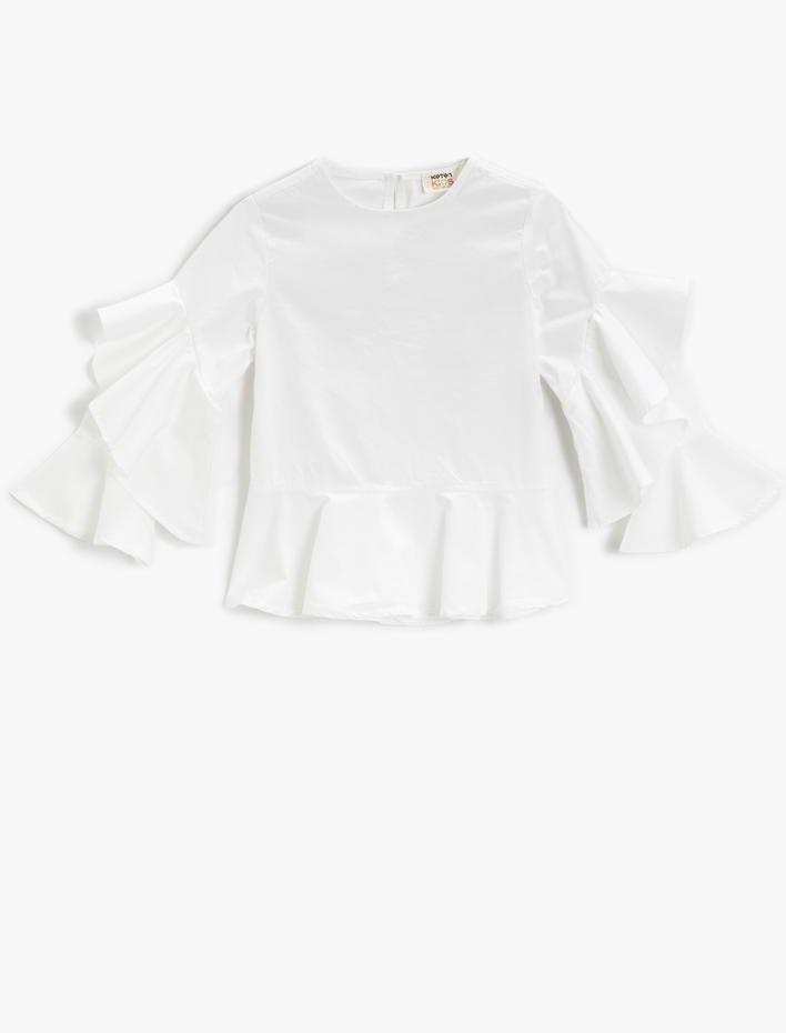 Kız Çocuk Fırfırlı Uzun Kollu Bluz Pamuklu