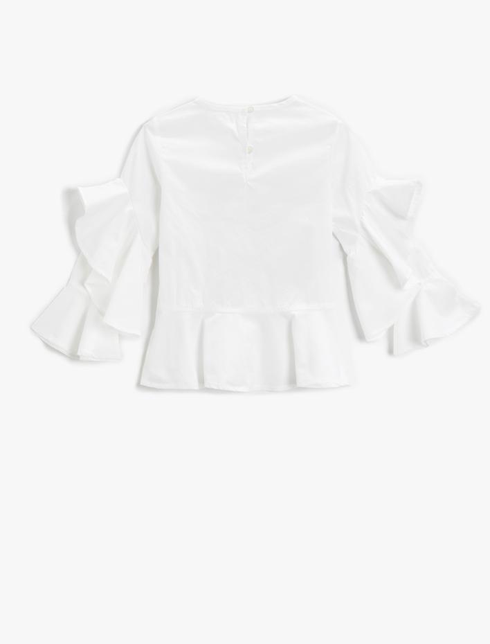 Kız Çocuk Fırfırlı Uzun Kollu Bluz Pamuklu