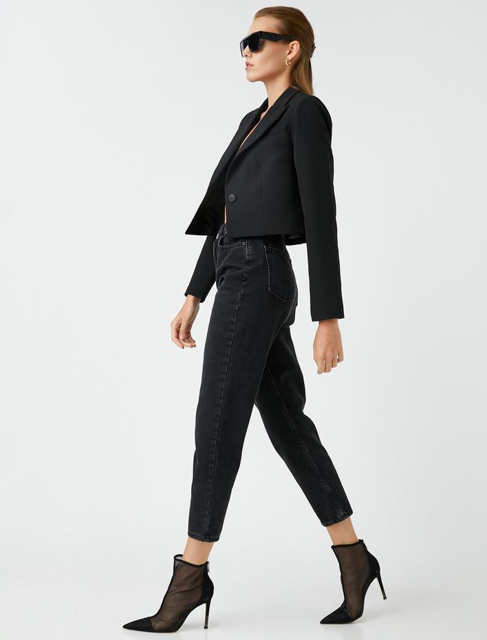  Kot Pantolon Rahat Kesim Yüksek Bel Hafif Dar Paça - Mom Jean