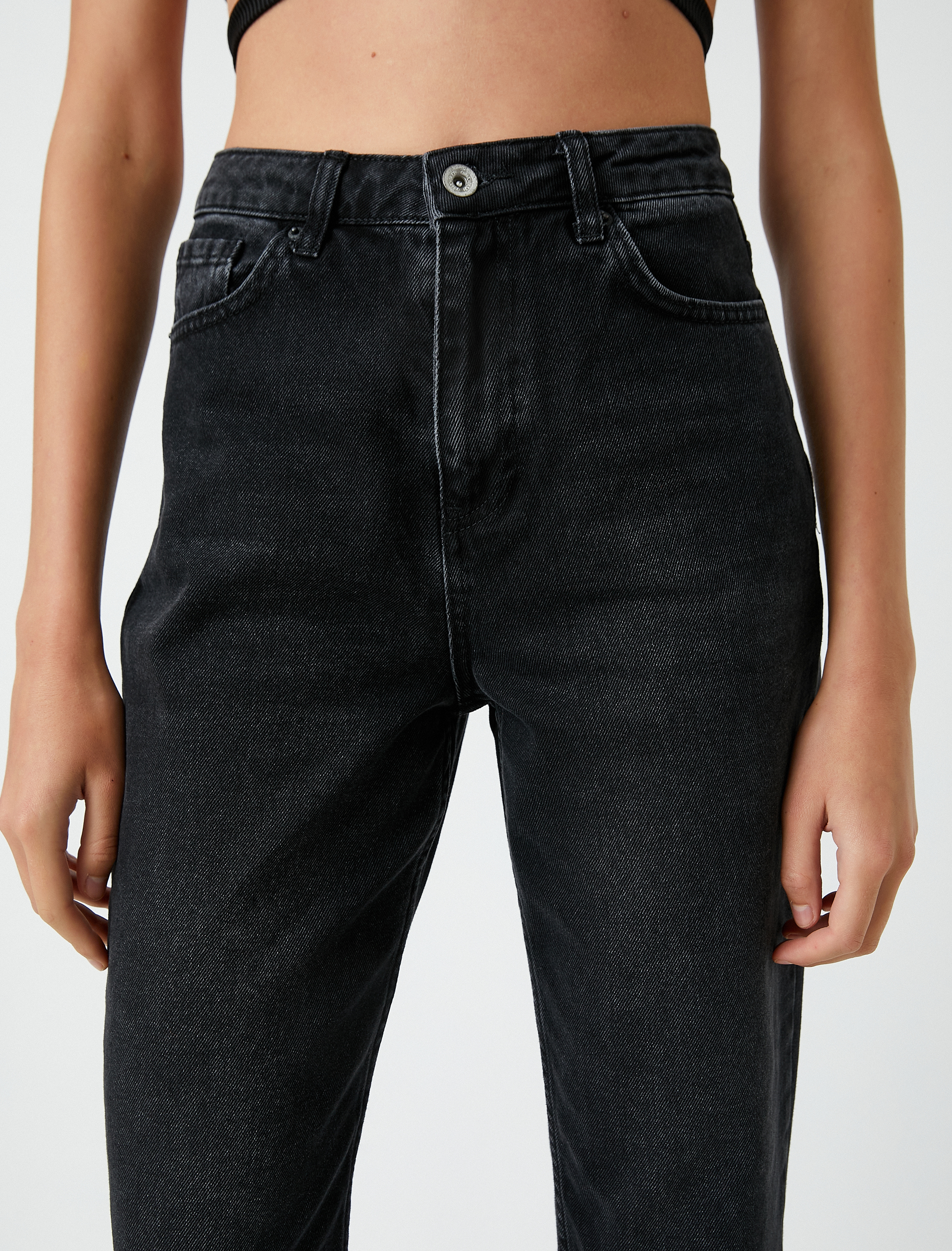   Kot Pantolon Rahat Kesim Yüksek Bel Hafif Dar Paça - Mom Jean