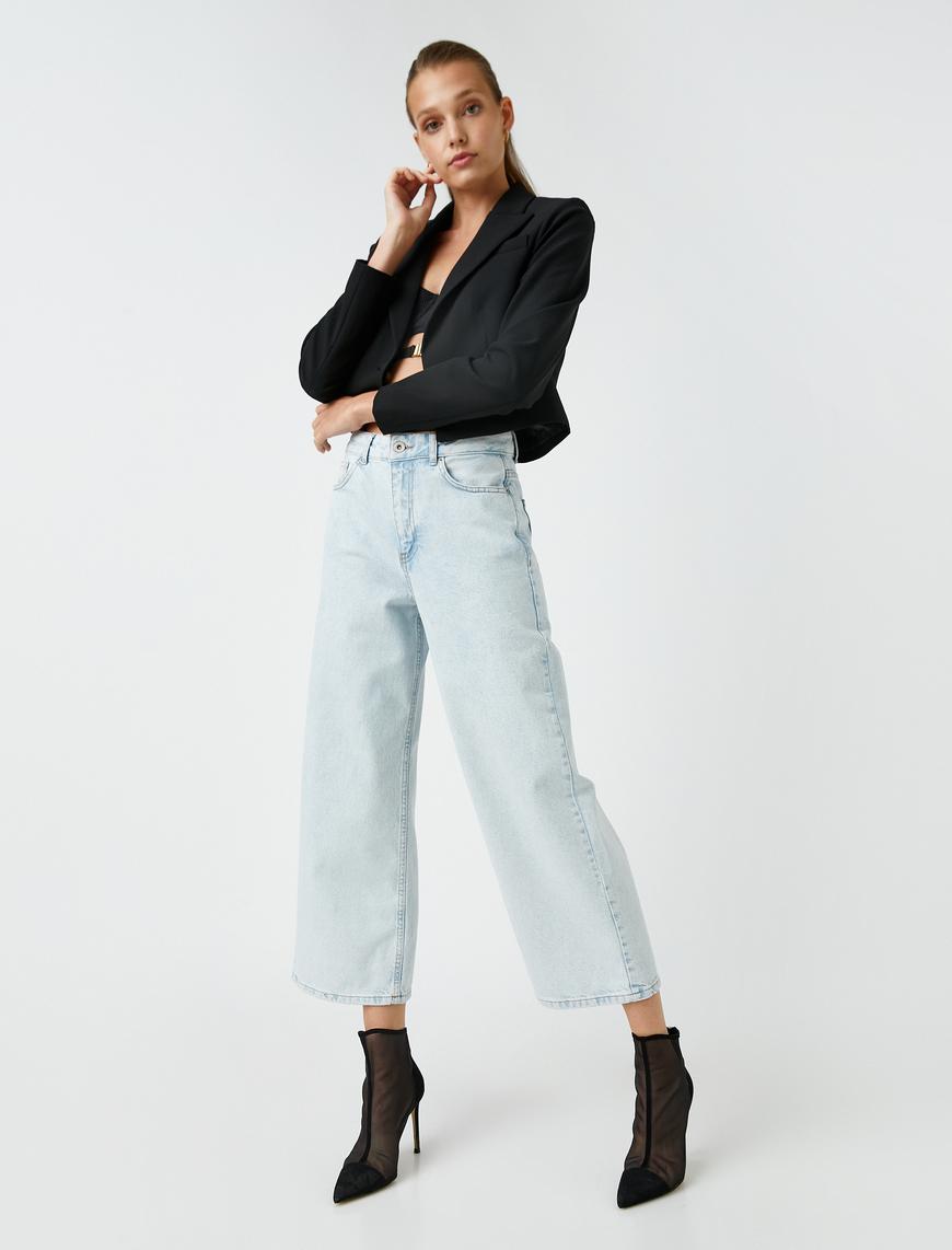   Geniş Crop Paça Kot Pantolon Yüksek Bel - Bianca Crop Jean