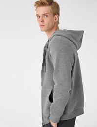 Fermuarlı Kapşonlu Sweatshirt Şardonlu Cep Detaylı