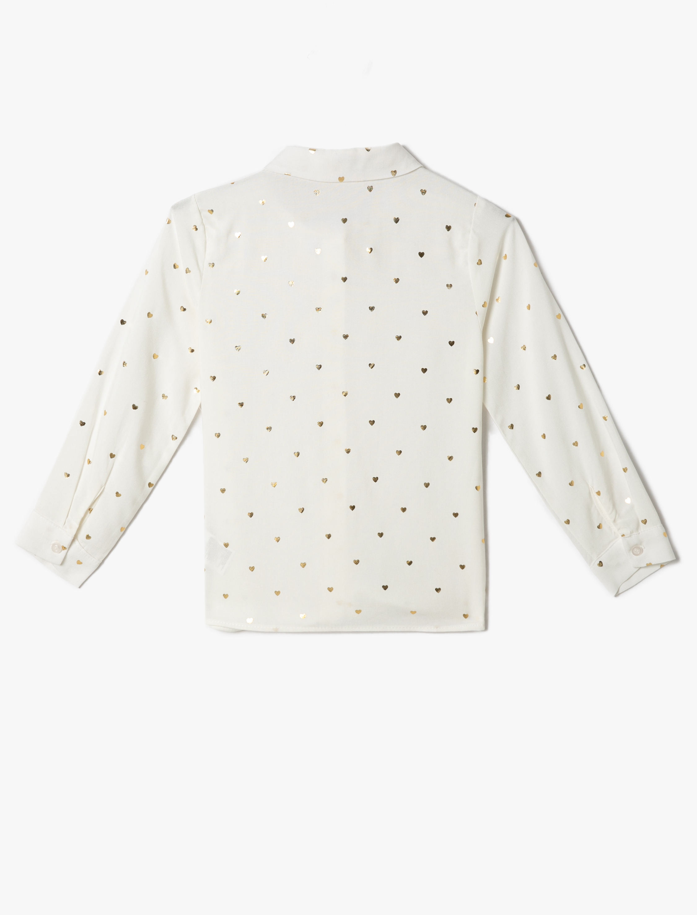  Kız Çocuk Gömlek Uzun Kollu Parlak Kalp Baskılı