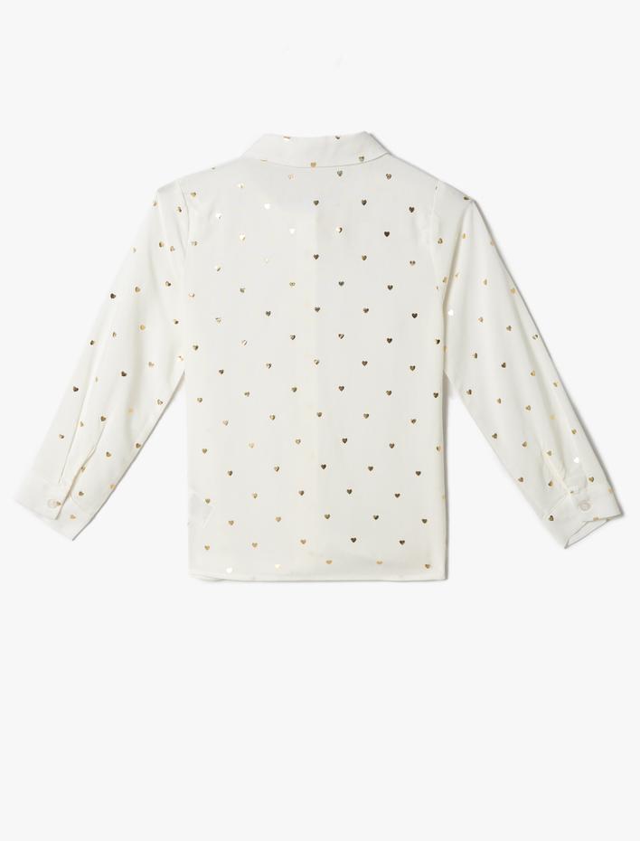 Kız Çocuk Gömlek Uzun Kollu Parlak Kalp Baskılı