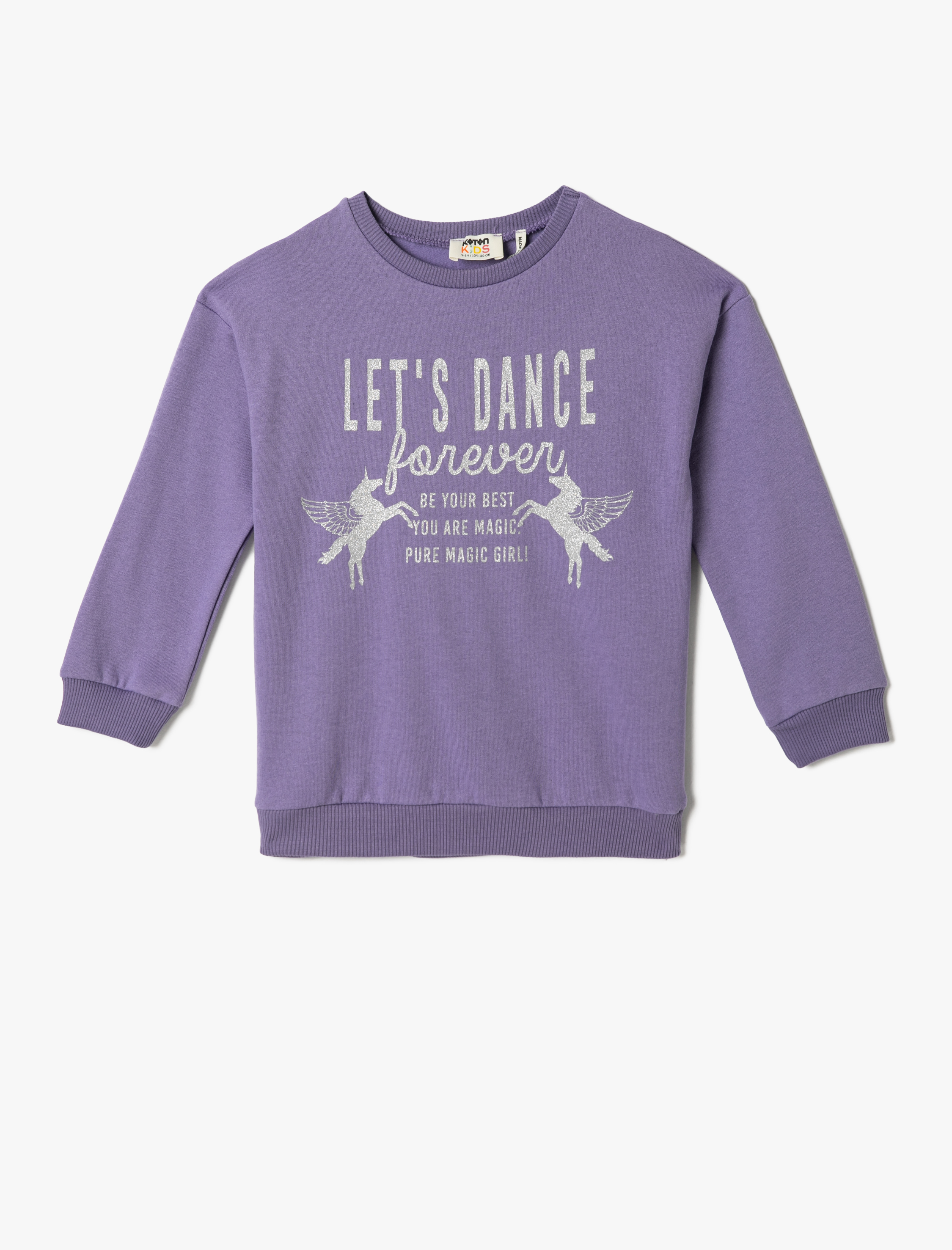  Kız Çocuk Işıltılı Baskılı Sweatshirt Bisiklet Yaka