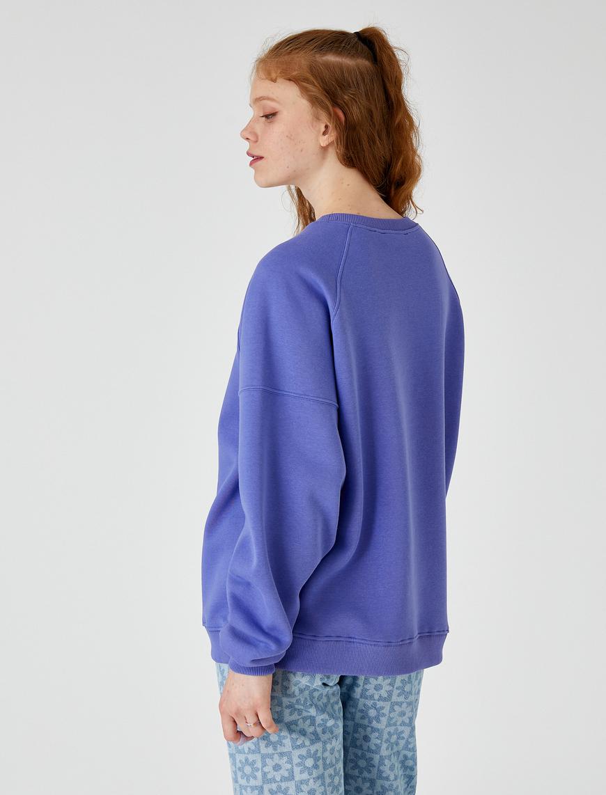   Oversize Bisiklet Yaka Sweatshirt İçi Polarlı