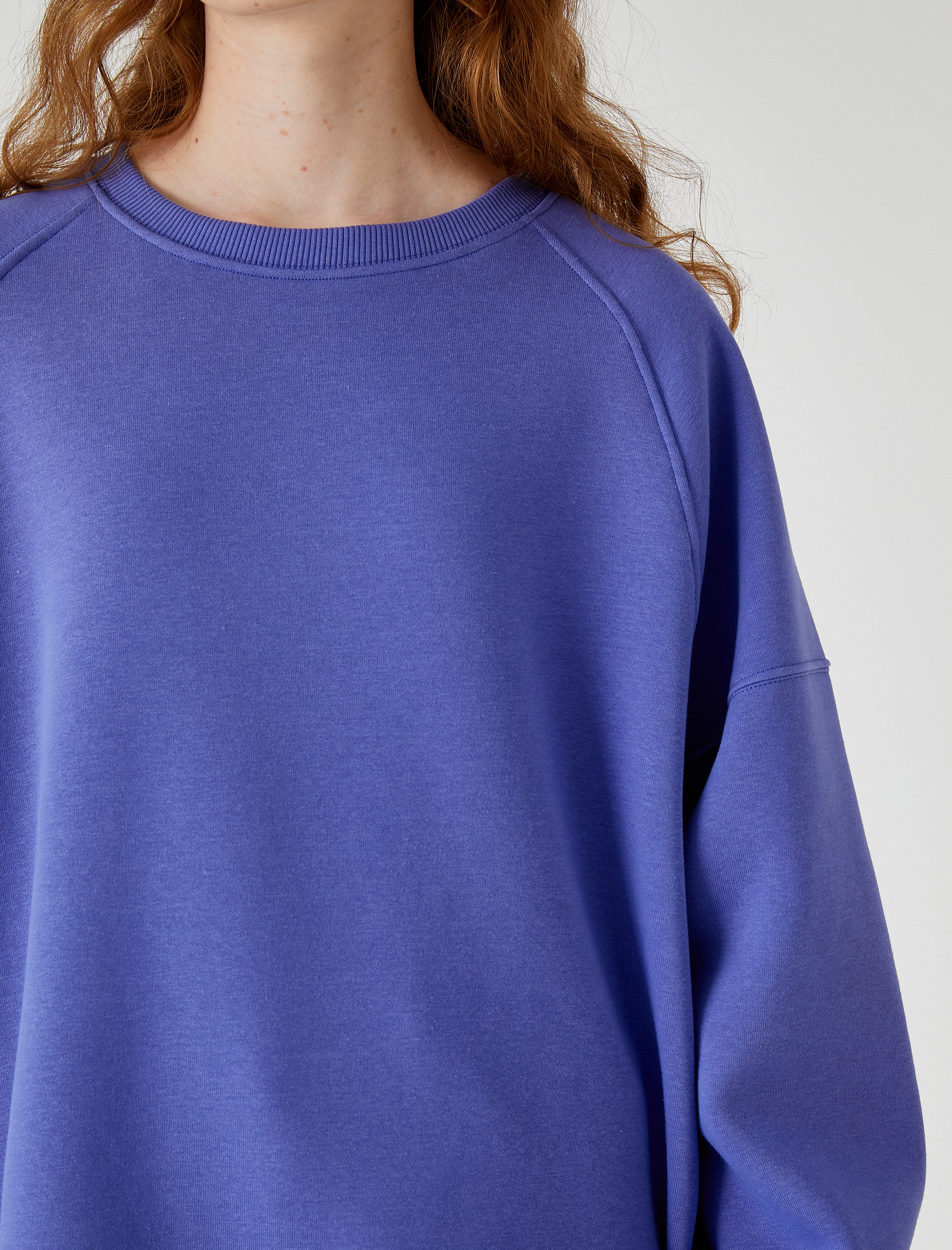   Oversize Bisiklet Yaka Sweatshirt İçi Polarlı