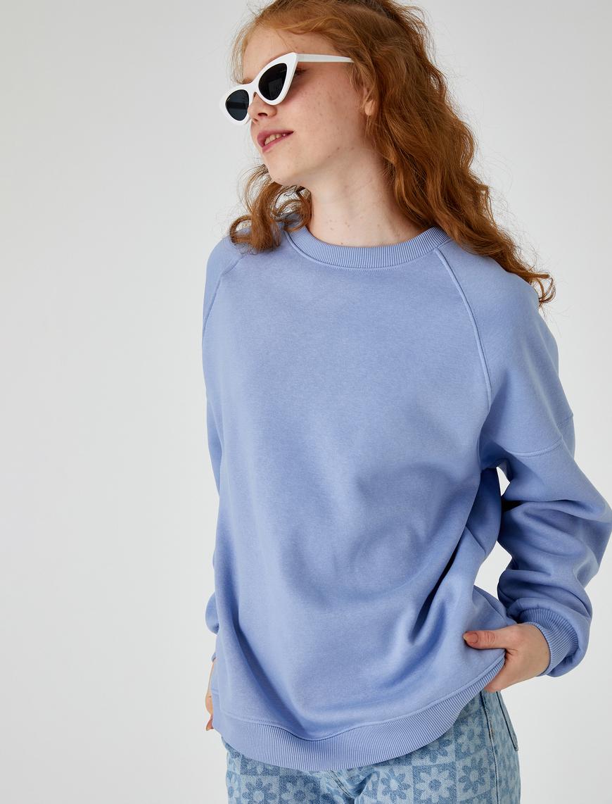   Oversize Bisiklet Yaka Sweatshirt İçi Polarlı