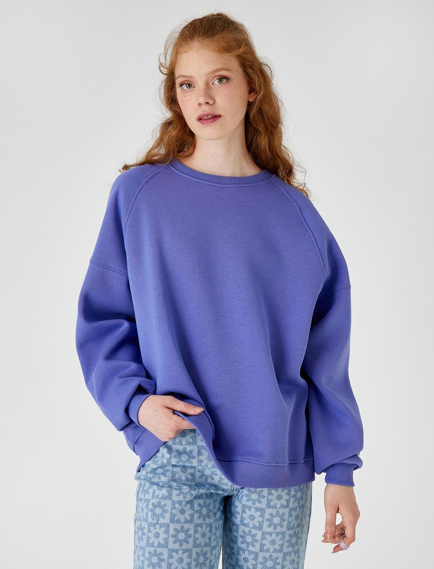   Oversize Bisiklet Yaka Sweatshirt İçi Polarlı