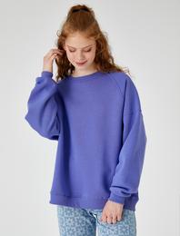 Oversize Bisiklet Yaka Sweatshirt İçi Polarlı