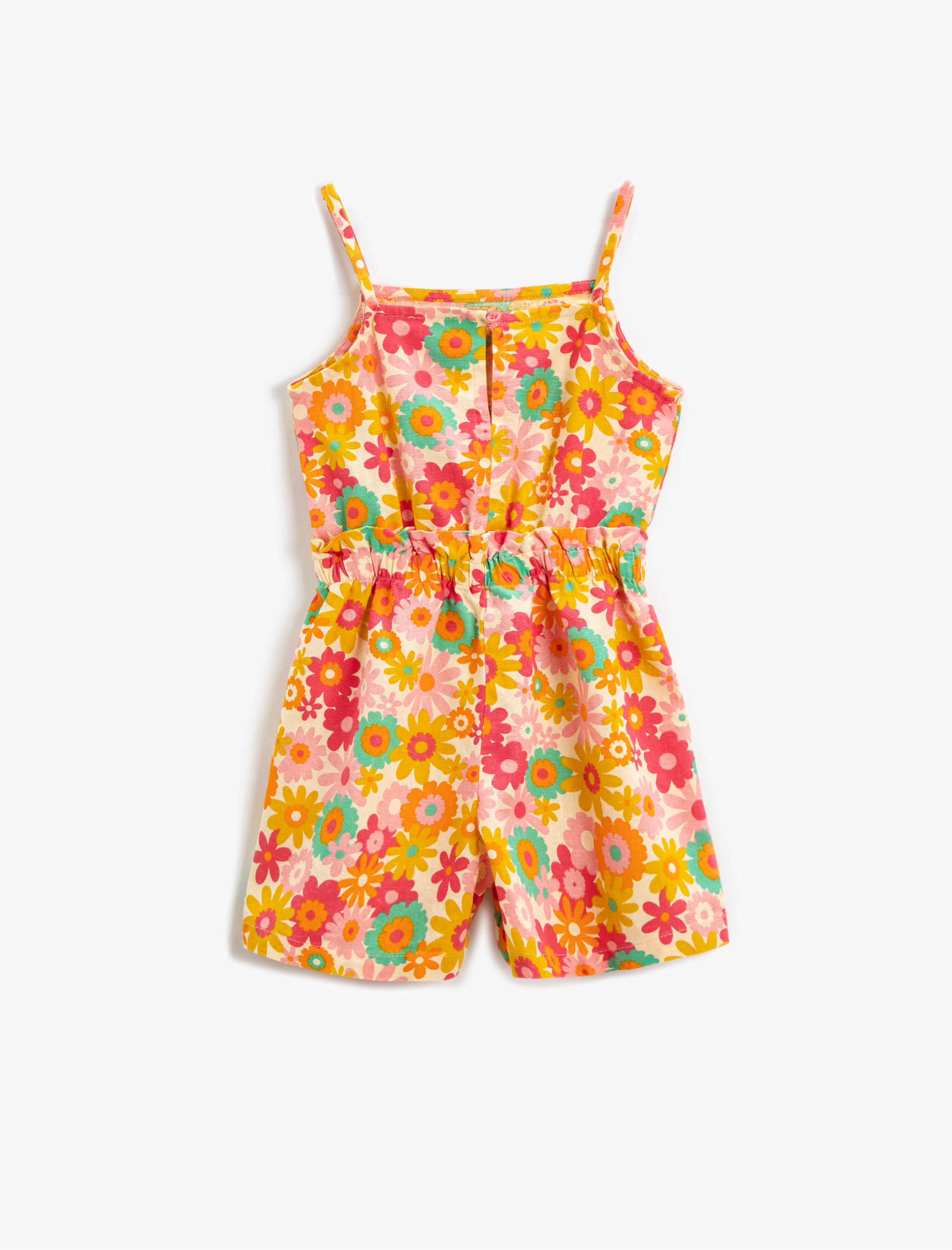  Kız Çocuk Keten Karışımlı Şort Tulum Çiçekli