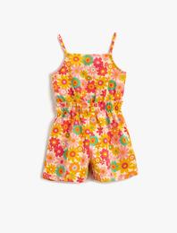 Keten Karışımlı Şort Tulum Çiçekli