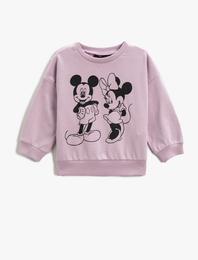 Mickey and Minnie Mouse Baskılı Lisanslı Sweatshirt Pamuklu