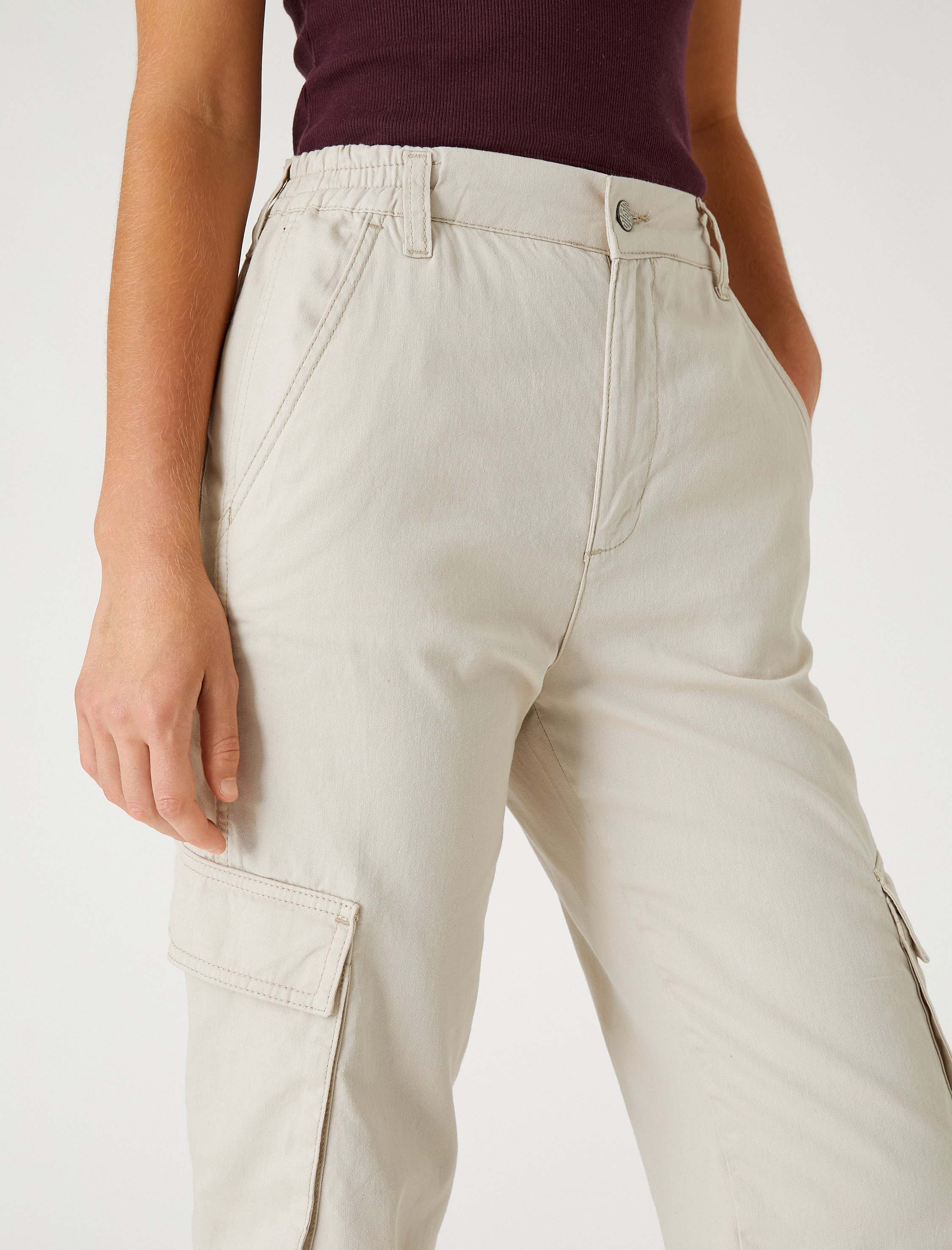   Kargo Kot Pantolon Normal Kesim Yüksek Bel Düz Paça