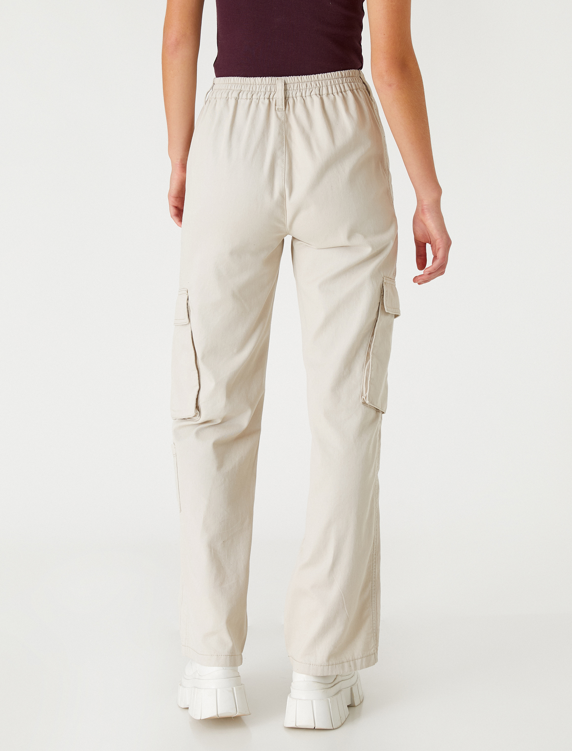   Kargo Kot Pantolon Normal Kesim Yüksek Bel Düz Paça