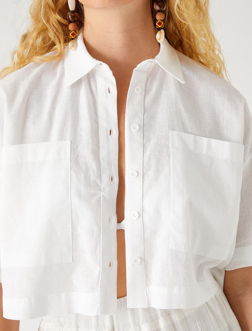   Oversize Crop Gömlek Keten Karışımlı