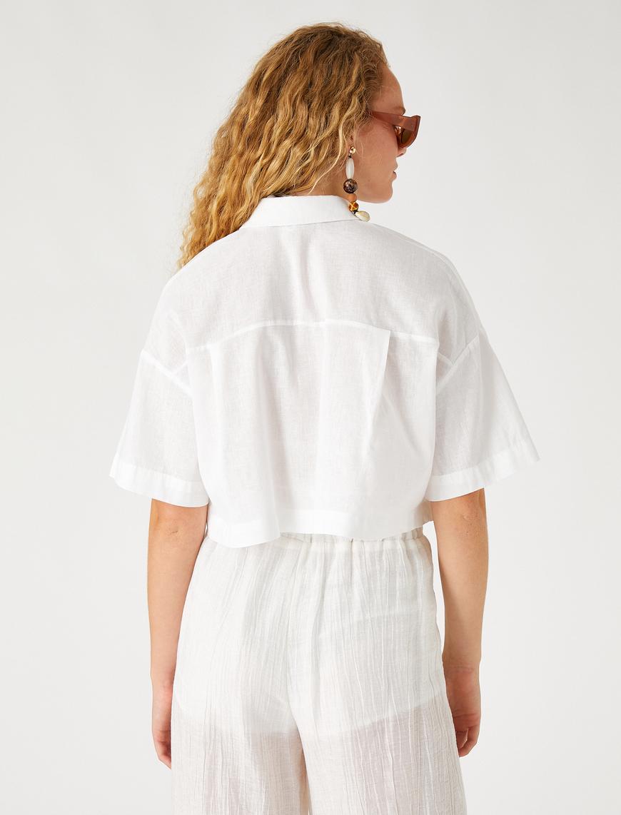   Oversize Crop Gömlek Keten Karışımlı