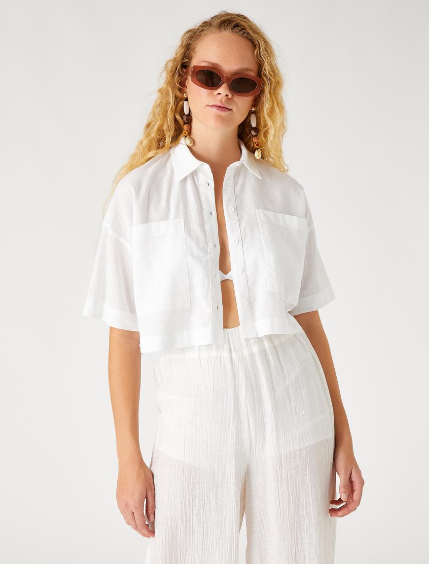   Oversize Crop Gömlek Keten Karışımlı