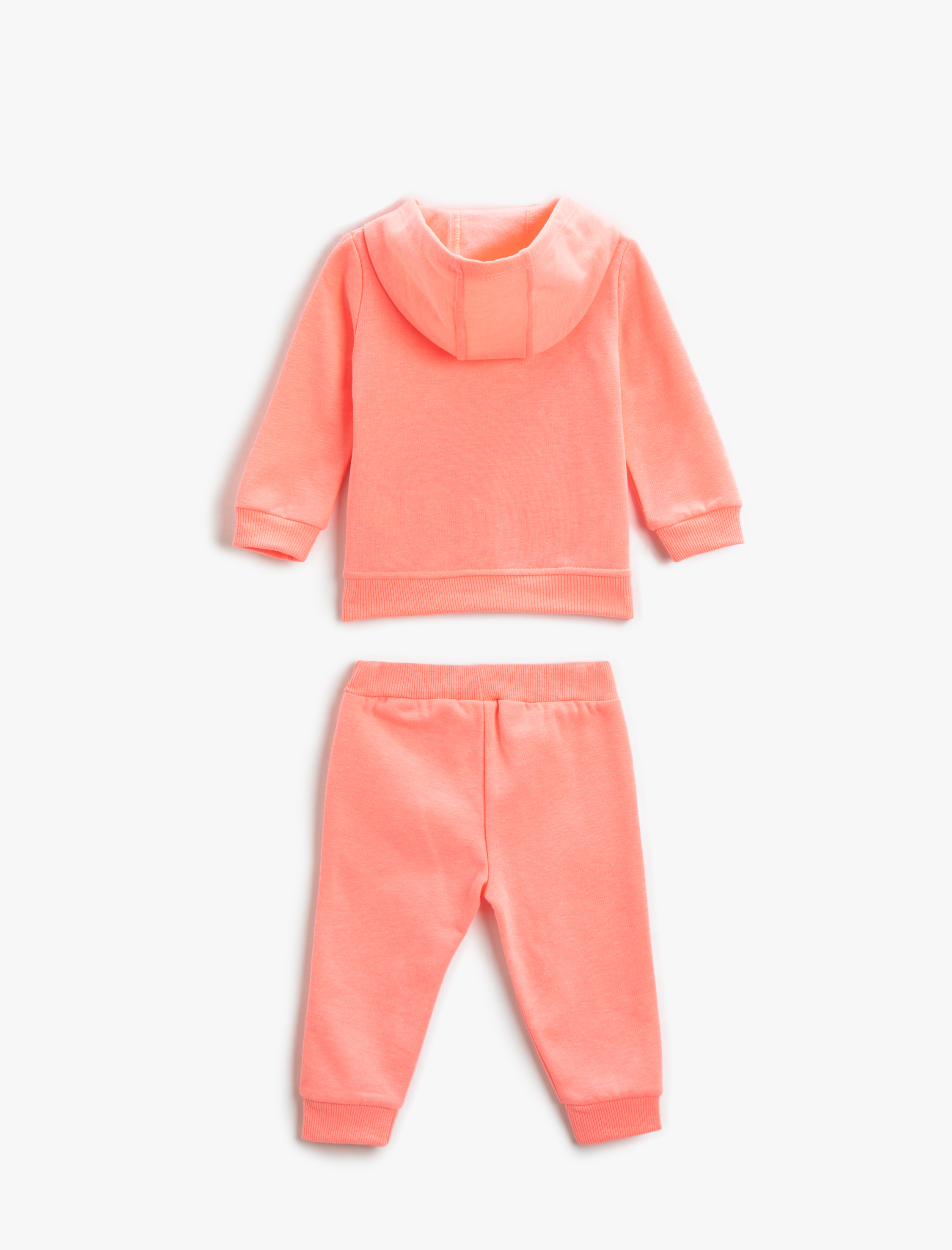  Kız Bebek Kapüşonlu Fermuarlı Sweatshirt Jogger Eşofman Altı Seti Pamuklu