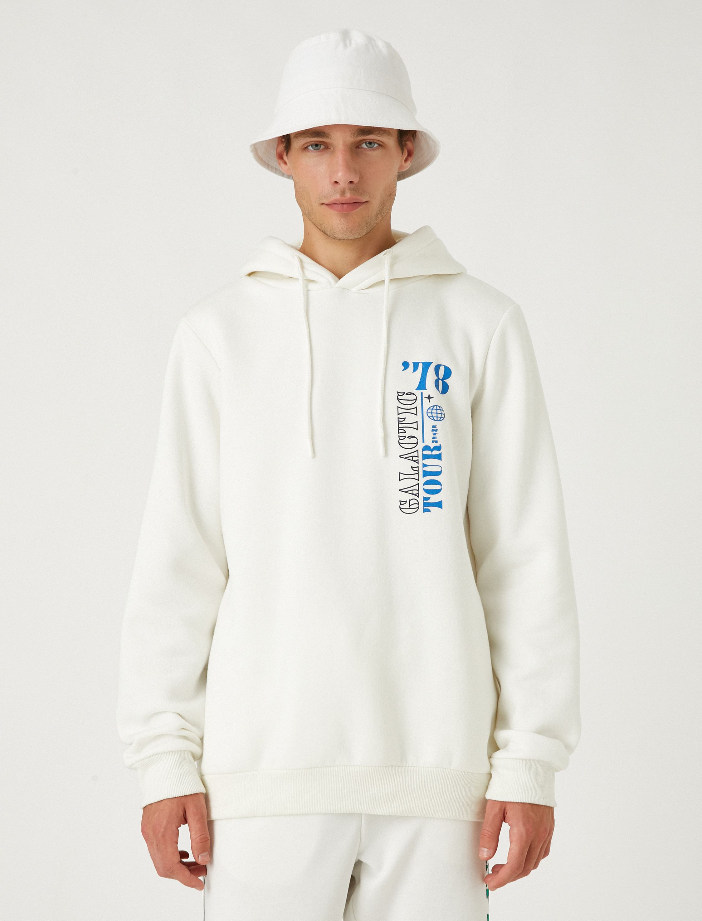   Kapşonlu Sweatshirt Şardonlu Uzay Baskılı Uzun Kollu