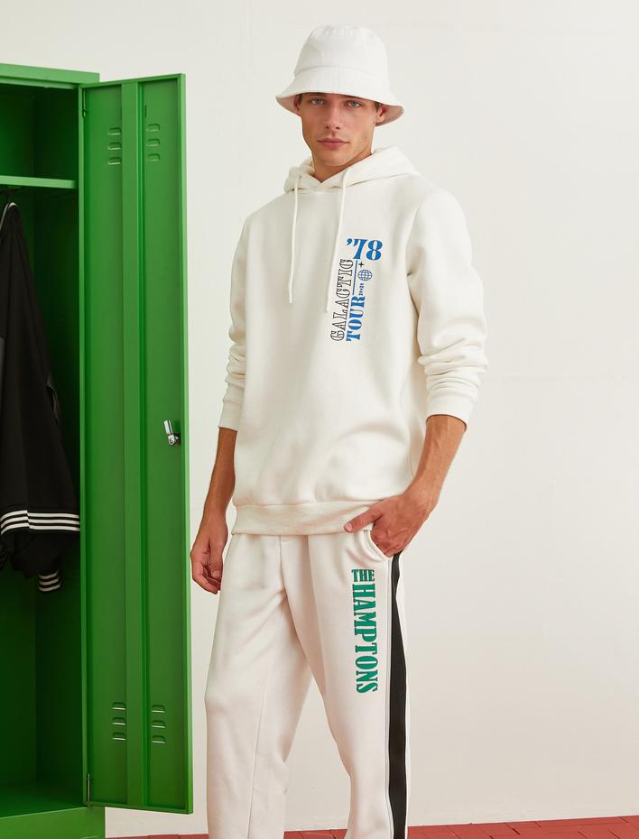  Kapşonlu Sweatshirt Şardonlu Uzay Baskılı Uzun Kollu