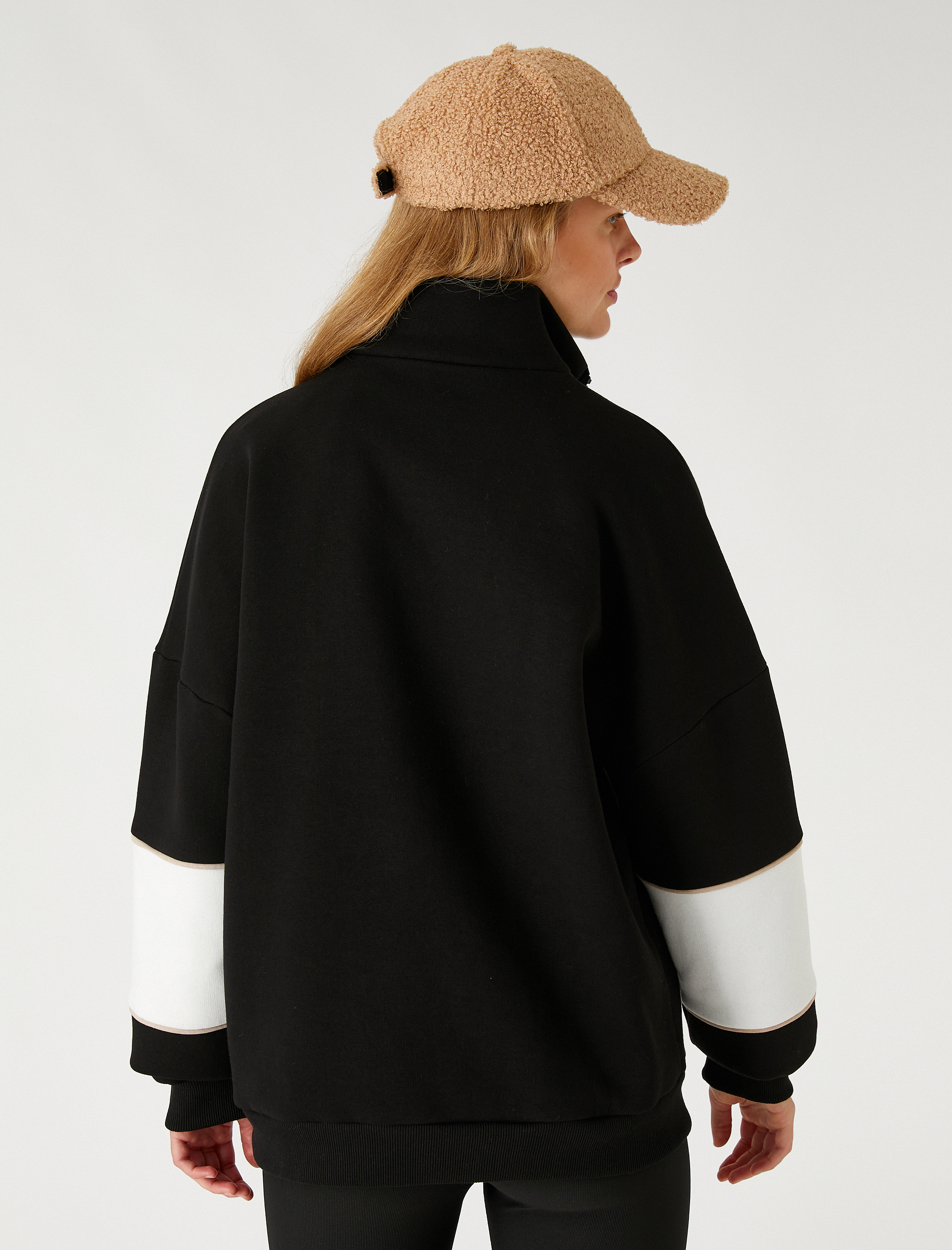   Oversize Kolej Sweatshirt İşlemeli Fermuarlı İçi Polarlı