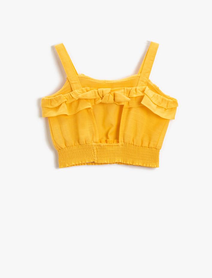 Kız Çocuk Crop Üst Fırfırlı Askılı Pamuklu