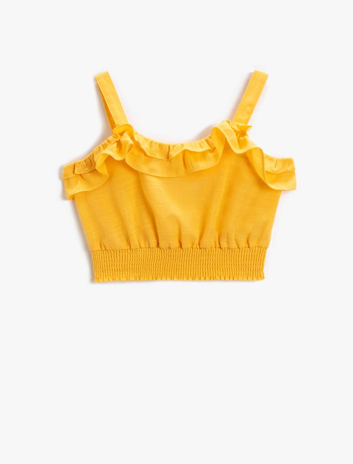Kız Çocuk Crop Üst Fırfırlı Askılı Pamuklu