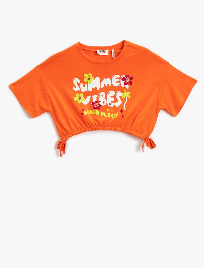 Kız Çocuk Crop Tişört Baskılı Beli Büzgülü