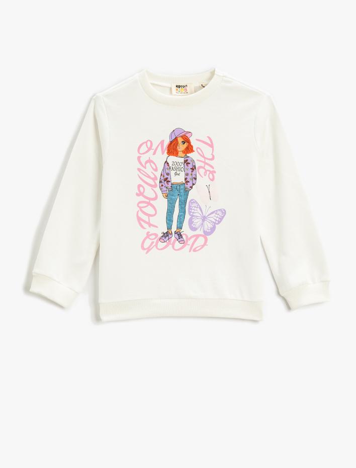Kız Çocuk Baskılı Sweatshirt Bisiklet Yaka