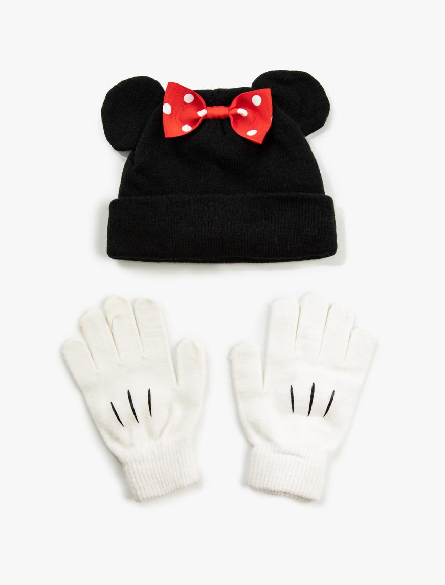  Kız Çocuk Minnie Mouse Lisanslı Bere ve Eldiven 2'li Takım