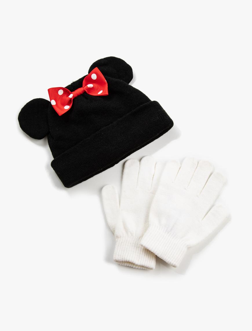  Kız Çocuk Minnie Mouse Lisanslı Bere ve Eldiven 2'li Takım