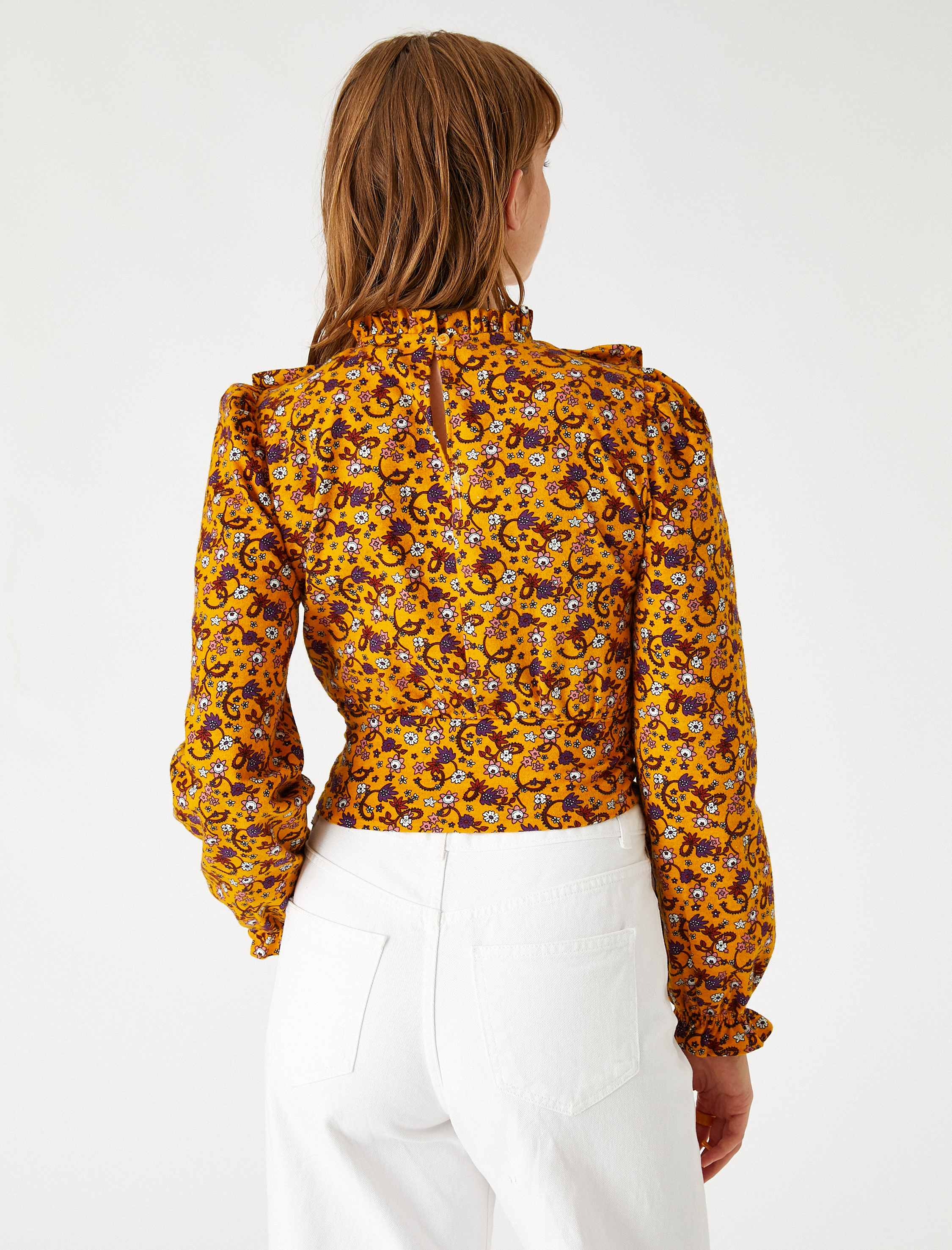   Pamuklu Fırfırlı Bluz Uzun Kollu