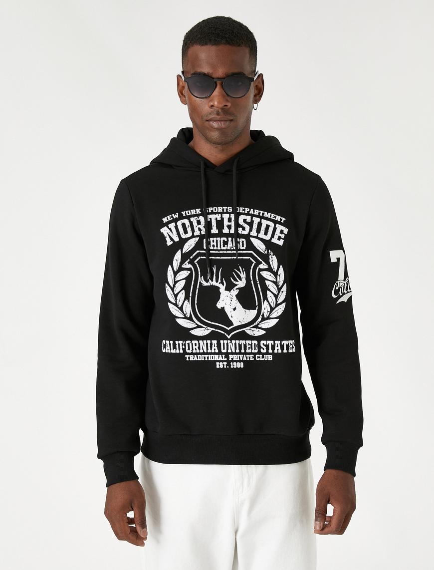   Kapşonlu Kolej Sweatshirt Şardonlu