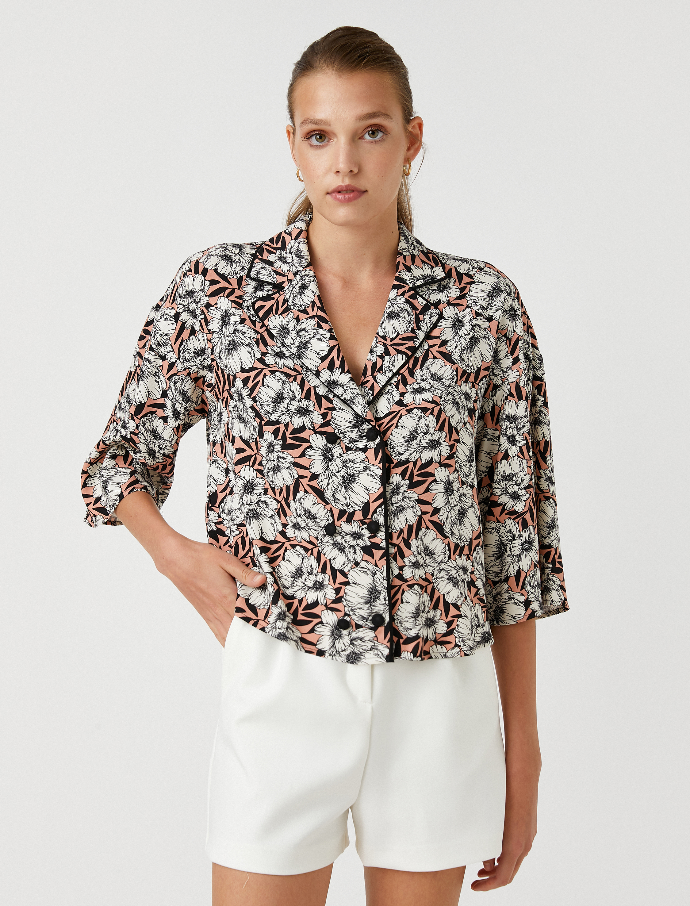   Çiçekli Crop Gömlek