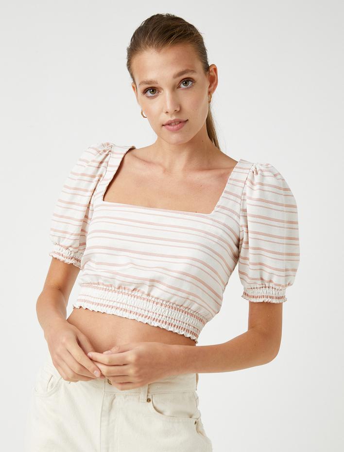  Crop Bluz Beli Lastikli