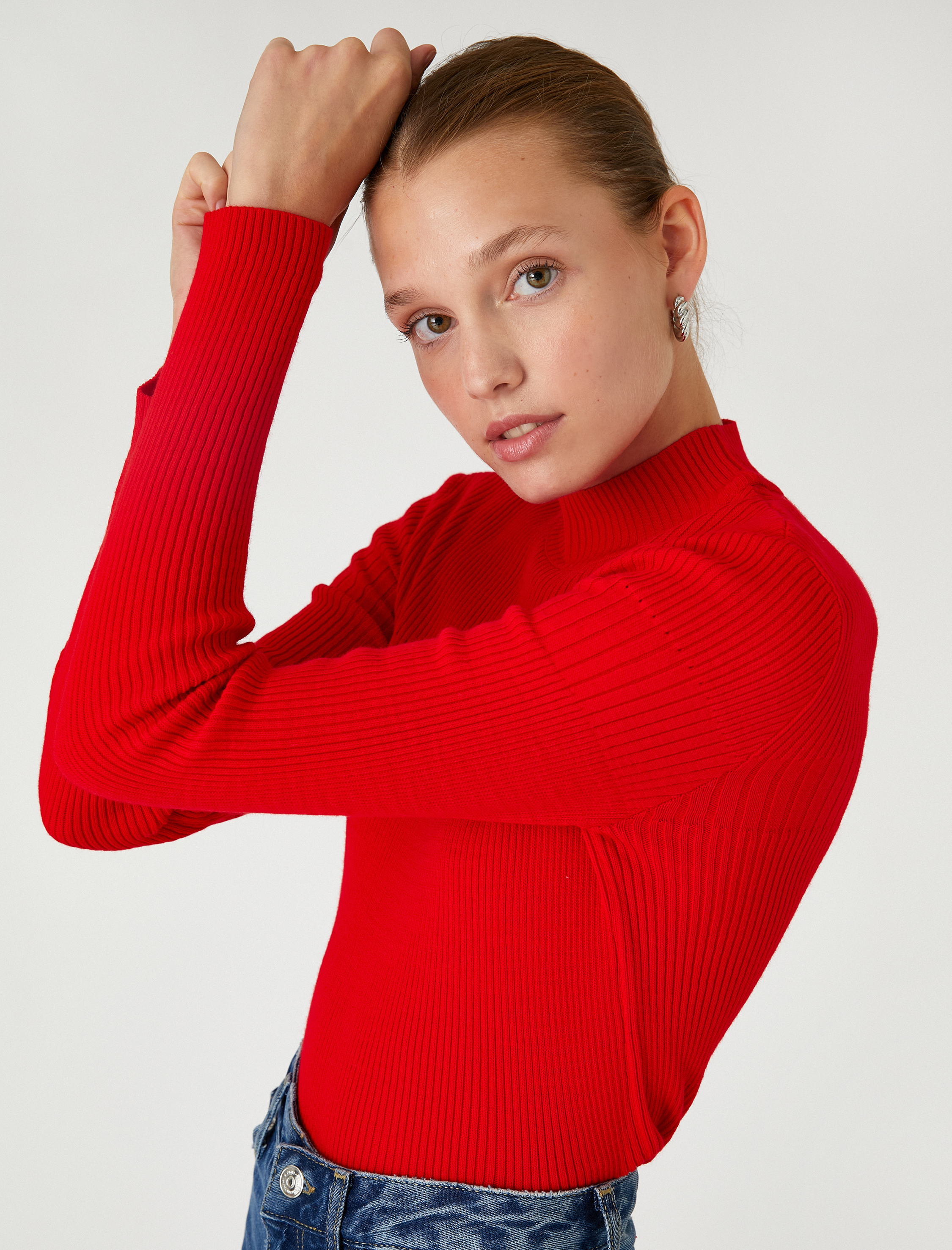   Boğazlı Triko Kazak Ribanalı Kaşmir Dokulu