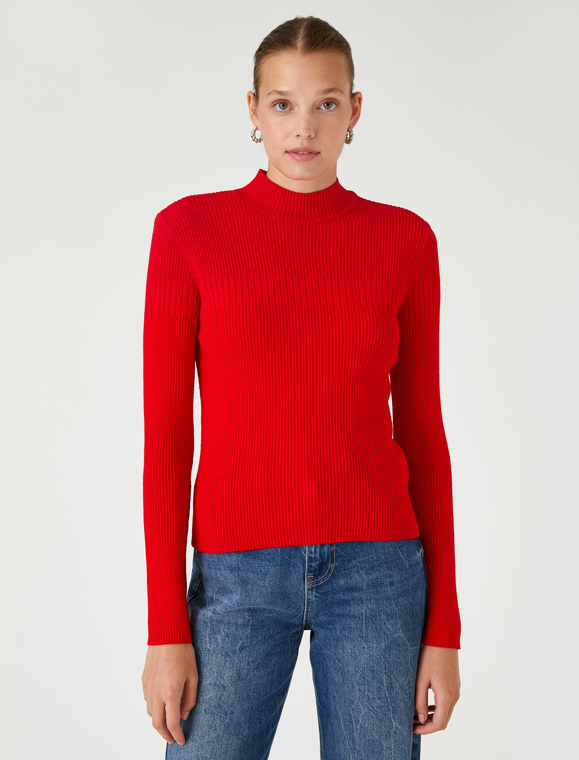   Boğazlı Triko Kazak Ribanalı Kaşmir Dokulu