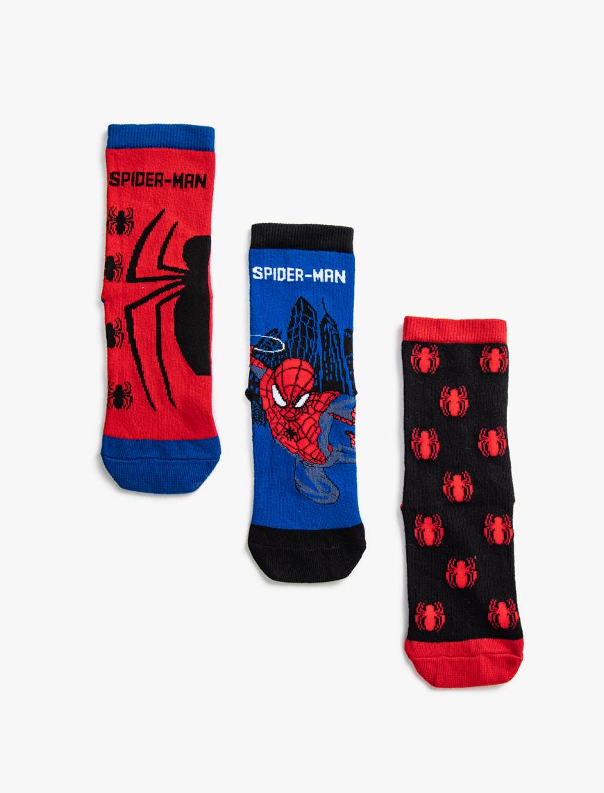  Erkek Çocuk 3'lü Spider Man Baskılı Çorap Seti Lisanslı