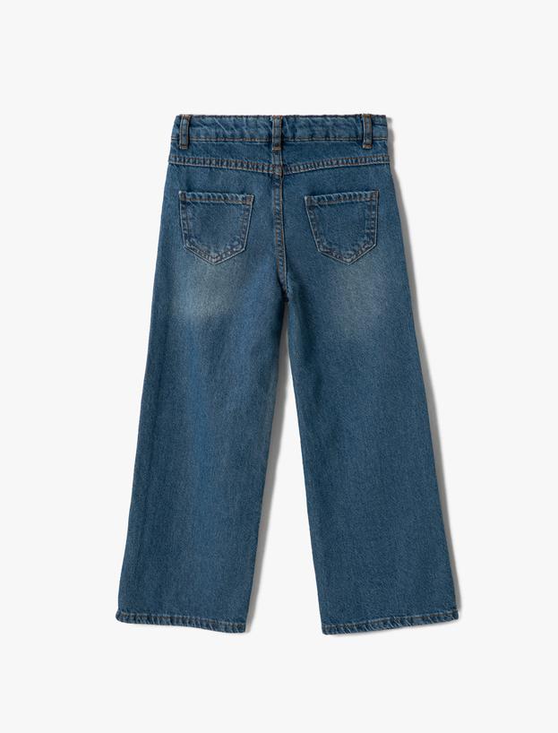  Kız Çocuk Kot Pantolon Geniş Paça Cepli Pamuklu - Wide Leg Jean