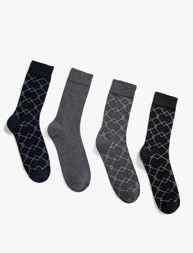  Erkek 4'lü Desenli Çorap