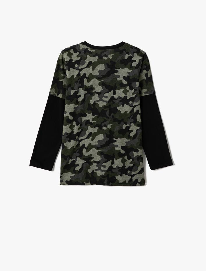 Erkek Çocuk Kamuflaj Desenli Tişört Uzun Kollu Pamuklu