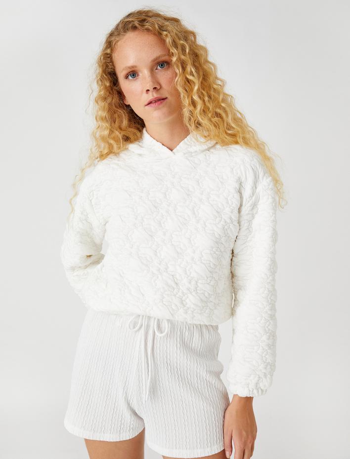  Kapüşonlu Sweatshirt Dokulu Beli Lastikli