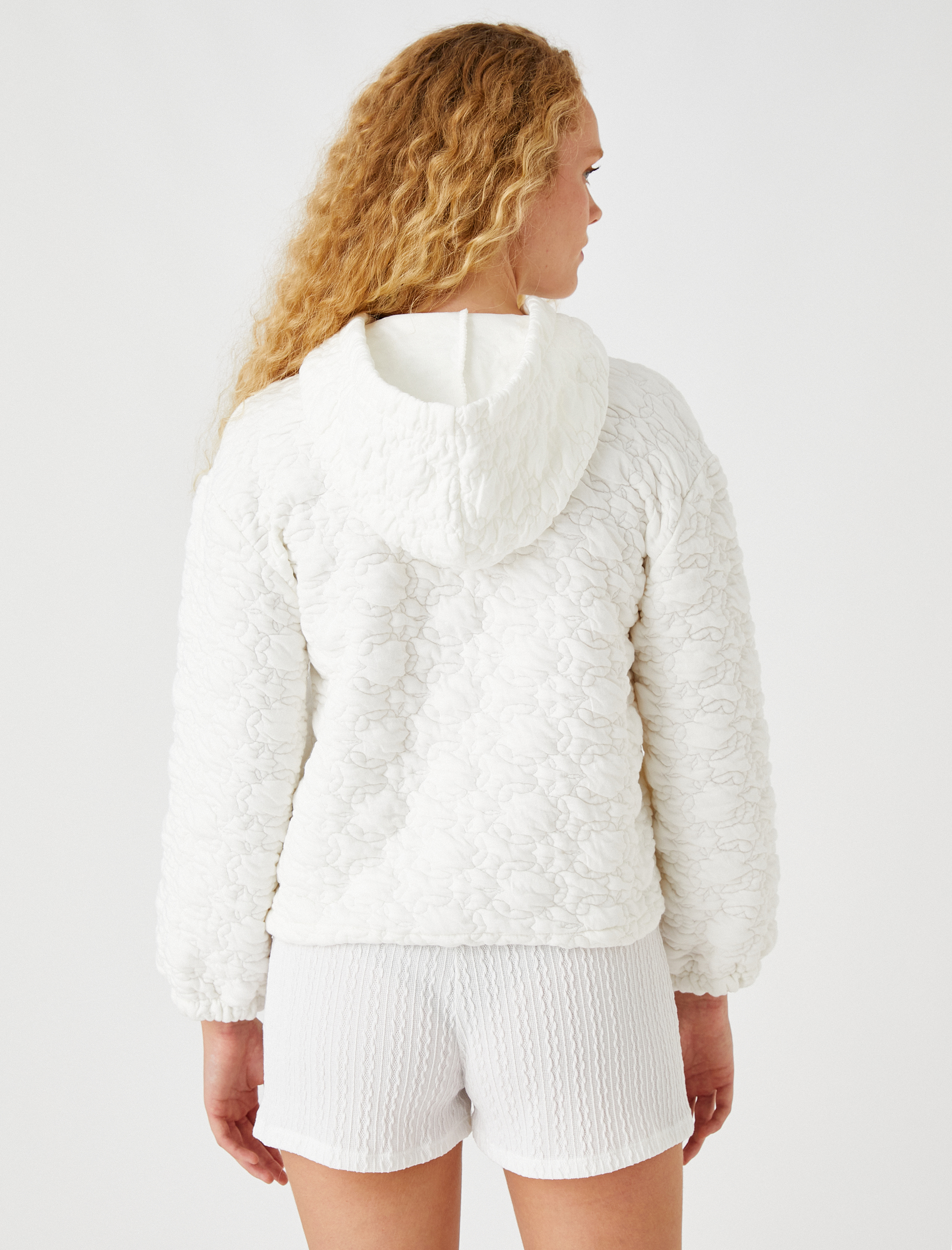   Kapüşonlu Sweatshirt Dokulu Beli Lastikli