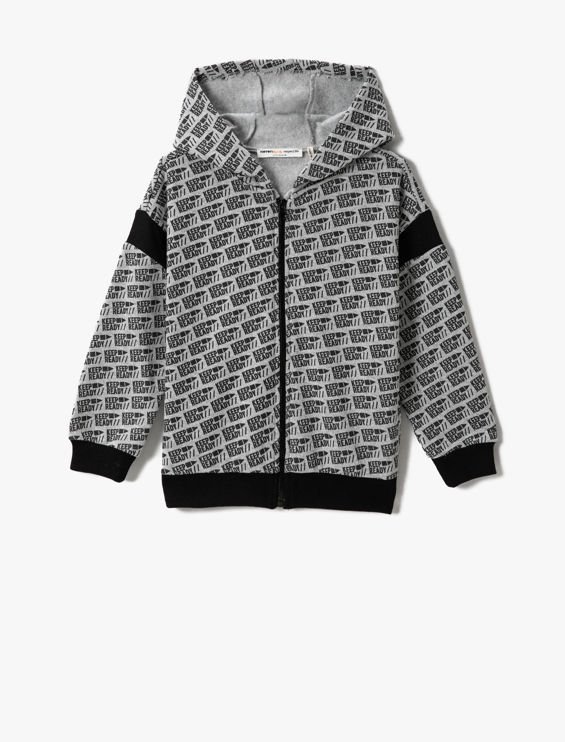  Erkek Çocuk Fermuarlı Kapüşonlu Hırka Baskılı