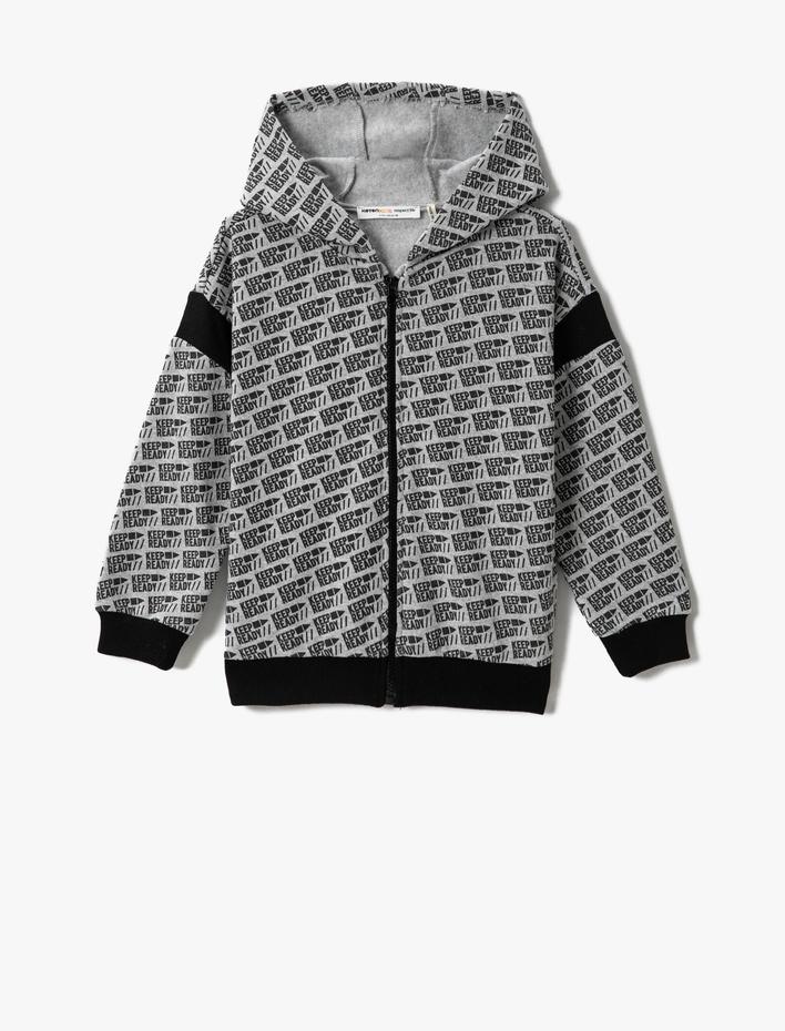 Erkek Çocuk Fermuarlı Kapüşonlu Hırka Baskılı