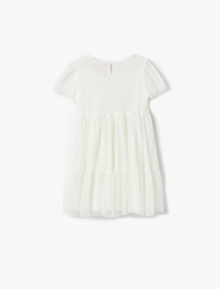 Kız Bebek Elbise Tül Kısa Kollu Bisiklet Yaka